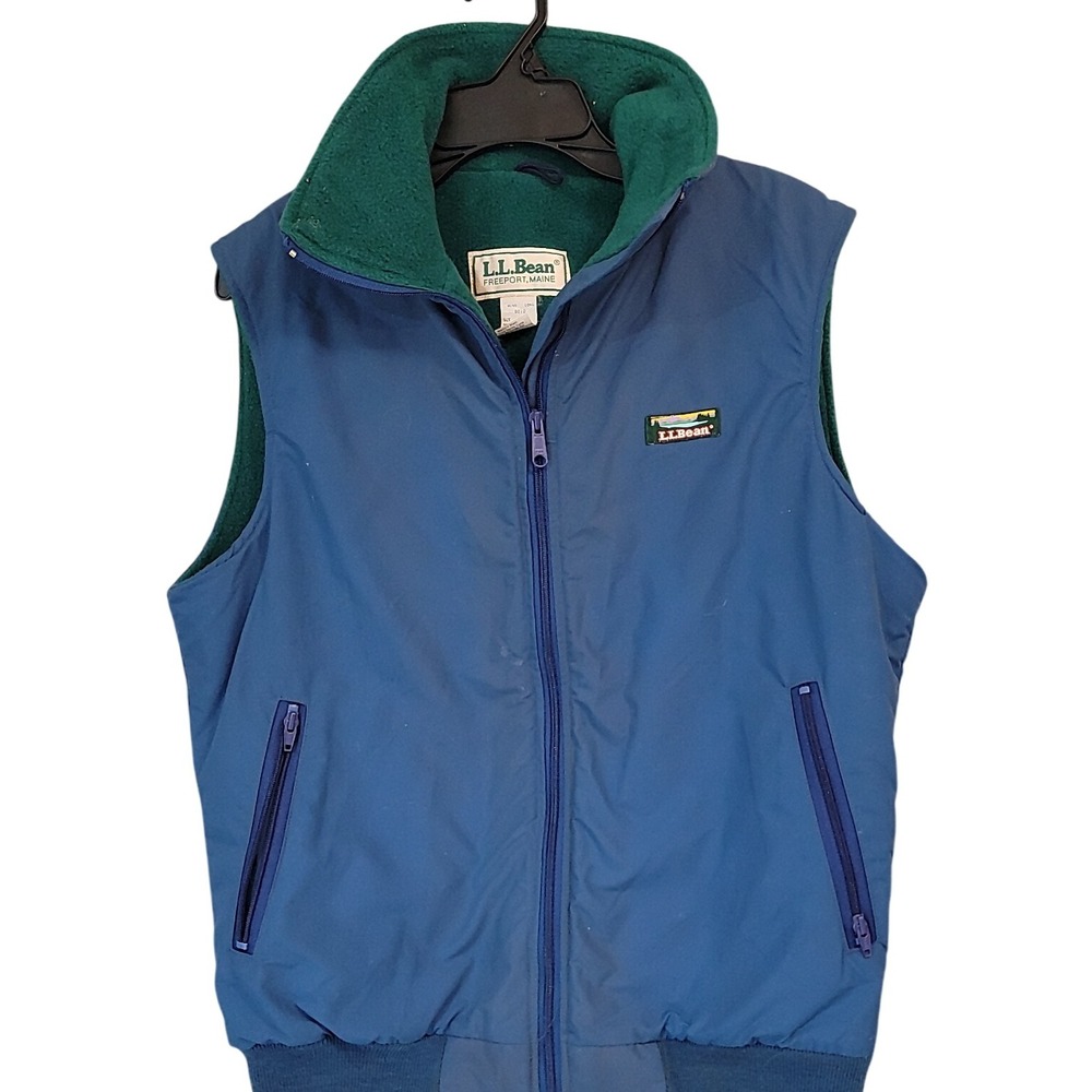 Vintage LL Bean Mens Vest Fleece Lined Full Zip Outdoors Hiking Blue Green
